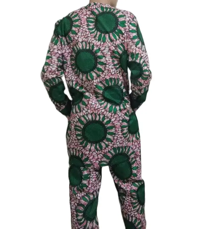 Nigerian Style Long Sleeves Men's Sets Modern Design Print Male Pant Suits African Fashion Wedding Party Wear