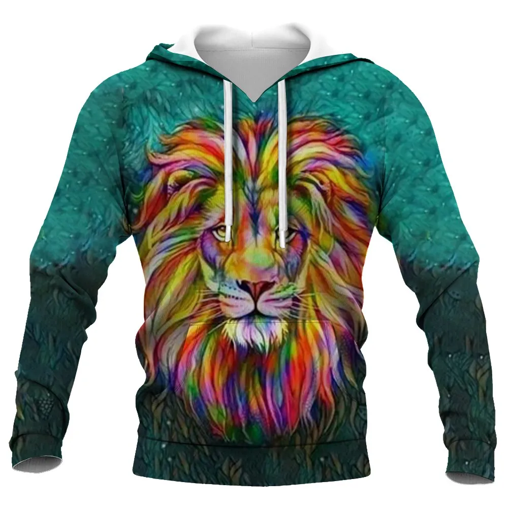 

Толстовка мужская с капюшоном, свитшот с 3D рисунком животного, Свободный пуловер с карманами и длинными рукавами