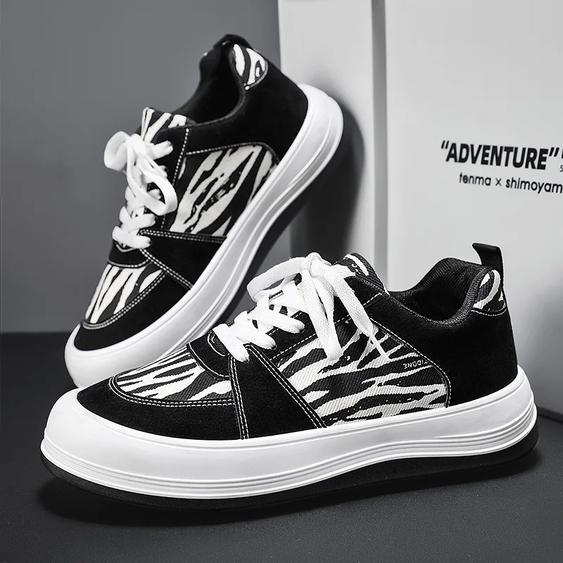 

Men's Shoes Spring New Low-top Canvas Shoes Thick-soled Student Shoes Zebra Pattern Round Toe Breathable Shoes Sapatos Masculino