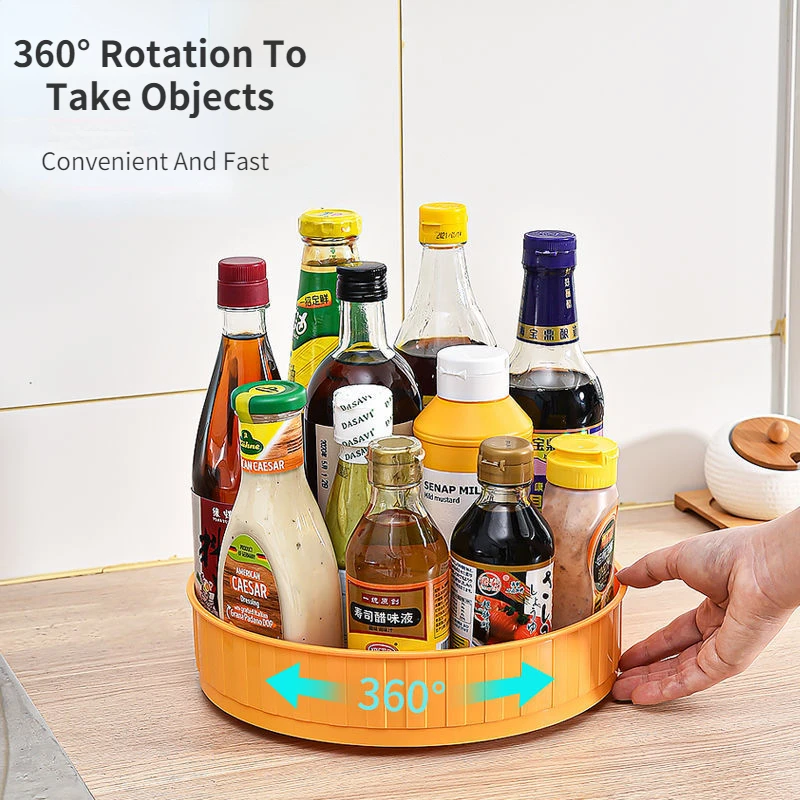 Вращающаяся на 360 ° полка для хранения специй кухонный поднос косметическое