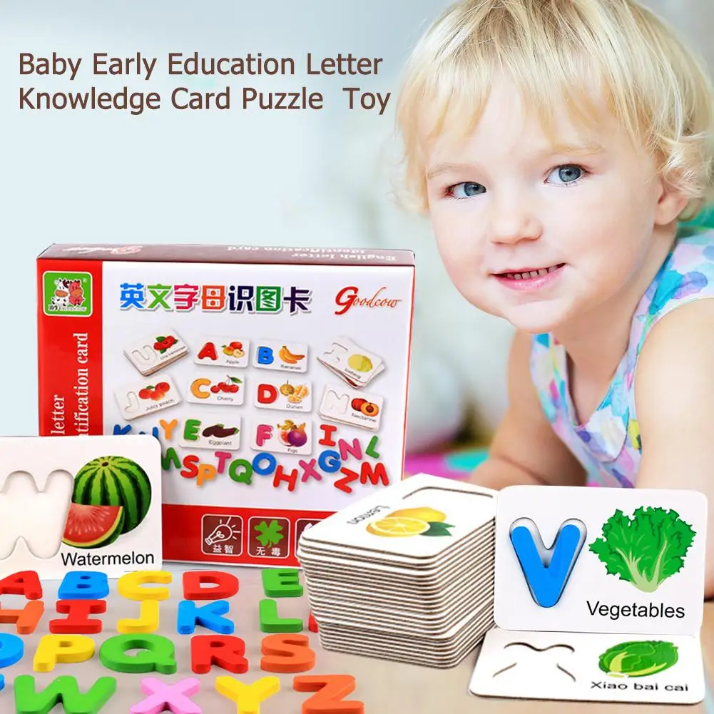 

Wood Cardboard Learning English Wooden Toys Baby Kids Children Cognitive Puzzle Learning Early Education Supplies