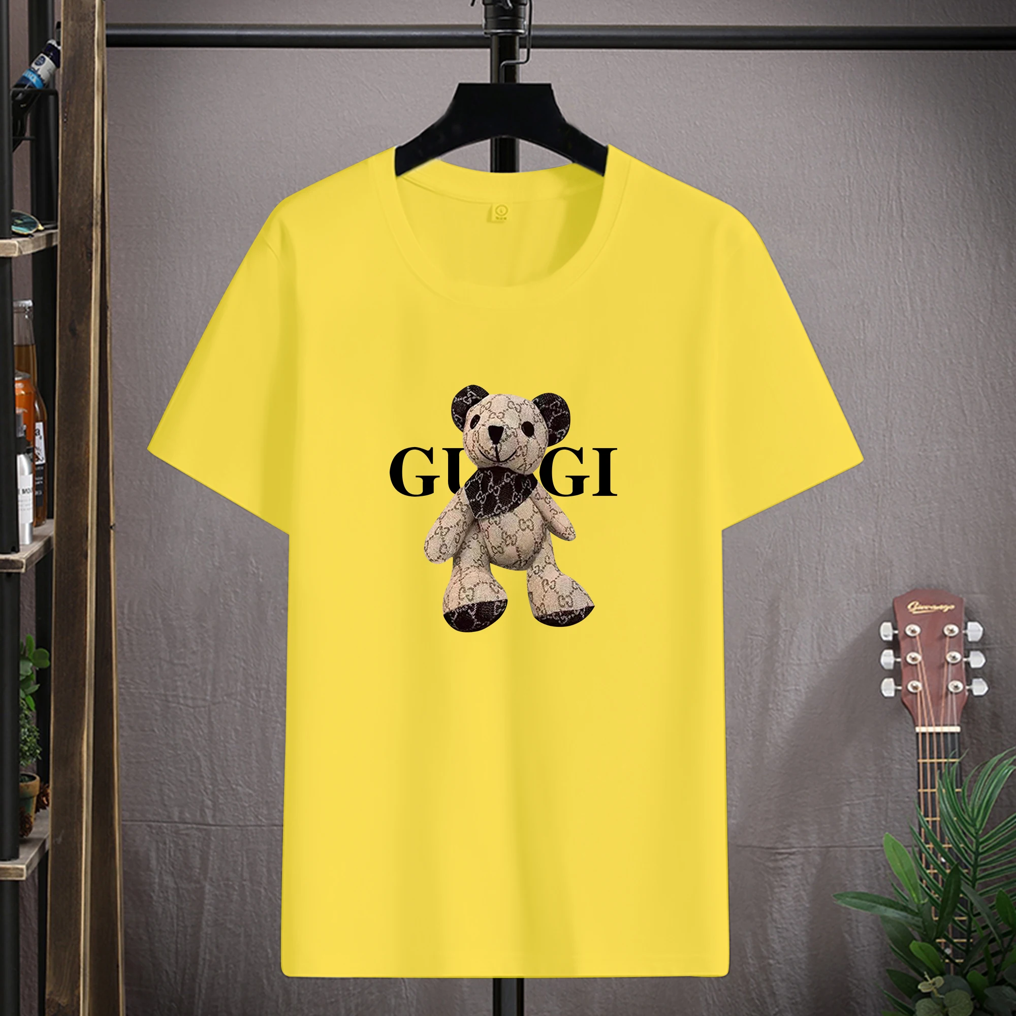 

2023 Summer men's cotton T-shirt casual pattern printed loose T-shirt simple large T-shirt o collar men's short sleeve top