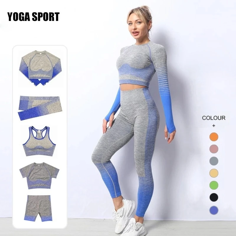 

YOGA SPORT 2/3/5PCS Women Yoga Set Seamless Sportswear Gym Fitness Clothing Suits Workout Crop Top High Waist Leggings Sport Bra