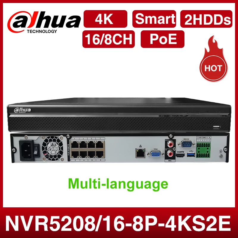 Dahua оригинальный MultiLang NVR5208-8P-4KS2E NVR5216-8P-4KS2E 8/16CH 12MP 8PoE ePOE 1U H.265 + Lite сетевой