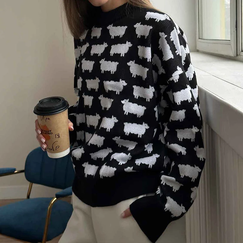 Новинка 2024 высококачественный Женский свободный стильный свитер с мультяшным