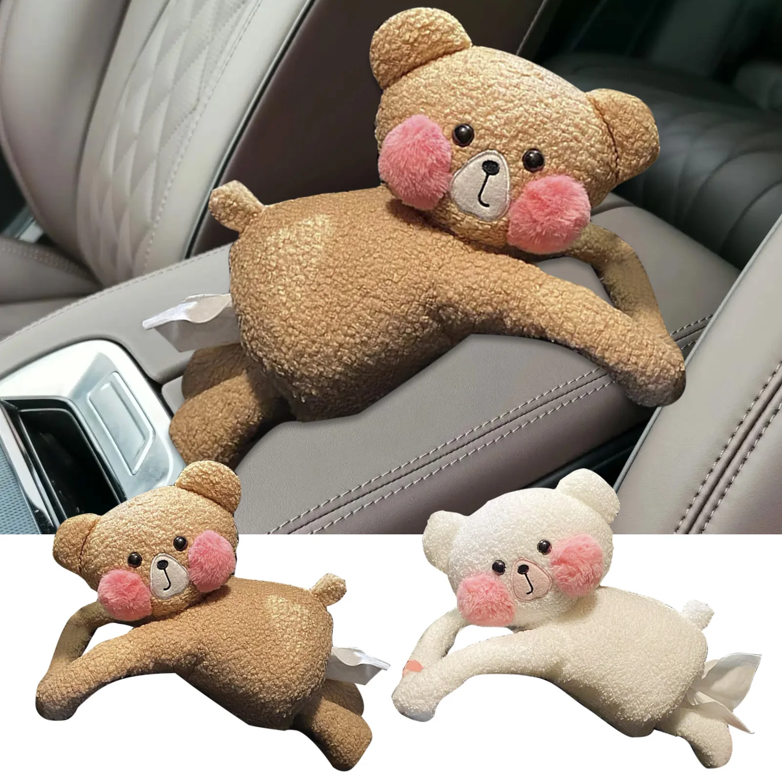 

Cartoon Plush Car Tissue Box Soft Plush Bear Napkin Tissue Paper Holder Auto Interior Storage Box Decoration Car Accessories