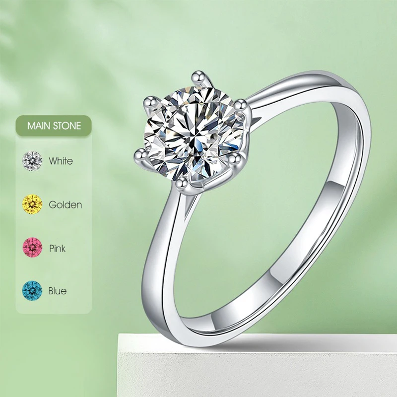 

Gem's Beauty 1.0Ct D Color VVS1 Classic Moissanite White Gold Plated Wedding Rings 100% 925 Silver Bridal Jewelry for Engagement