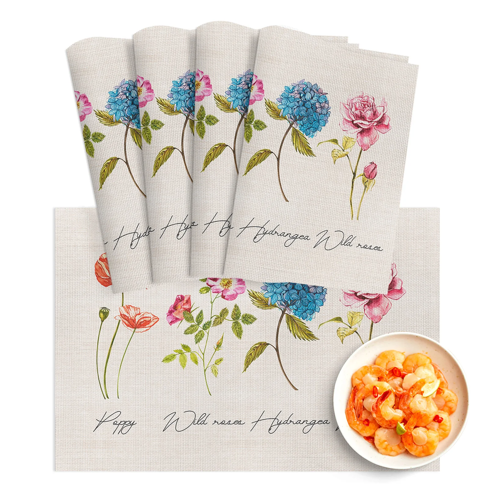 

4/6Pcs PVC Placemats Vintage Flowers Herbaceous Plant Linen Texture Dining Disc Pads Bowl Coasters Plate Bar Kitchen Table Mats