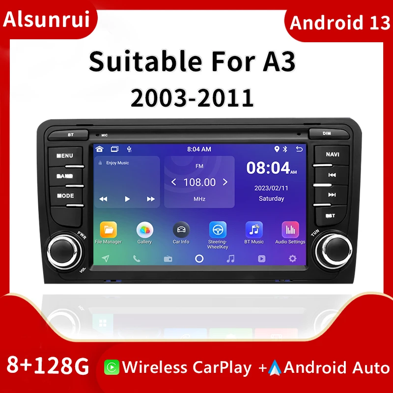 Автомобильный экран Carplay 2 din Android 13 для Audi A3 8P S3 2003-2012 RS3 Sportback радио мультимедиа GPS