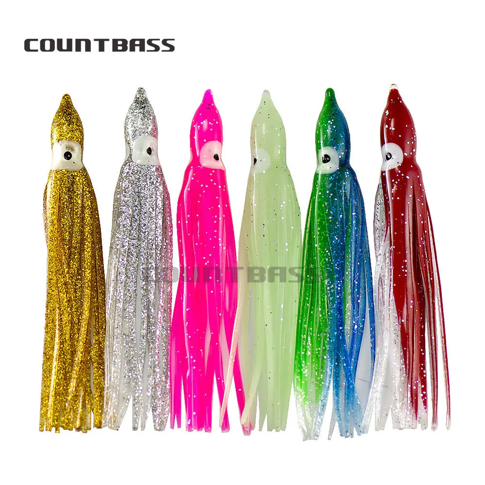 

COUNTBASS 60Pcs Trolling Squid Skirts 6cm 8cm 10cm, 2.5" 3" 4" Soft Octopus Lures, Hoochie Fishing Baits, Tuna Tail