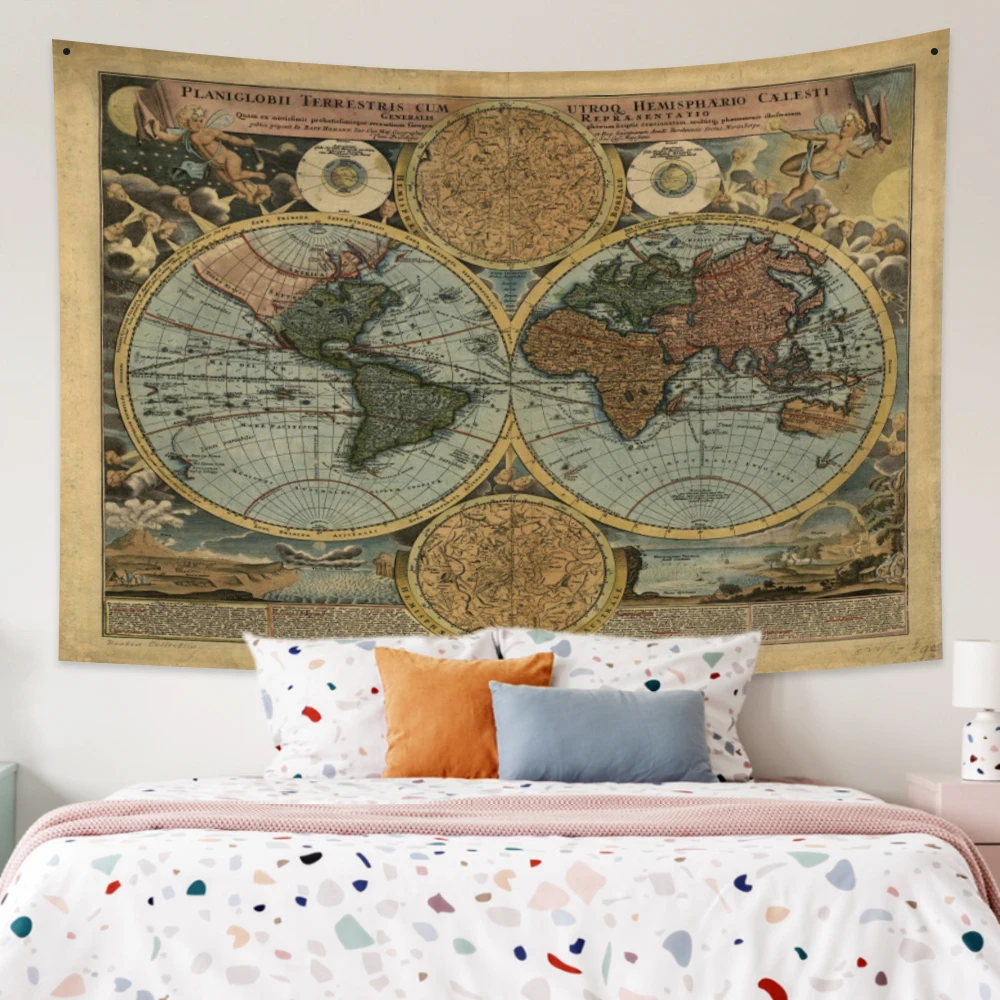 

Vintage World Map Tapestry Navigation Aesthetic Mythology Hippie Wall Hanging Boho Dorm Blanket Baby Bedroom Sheets Decoration