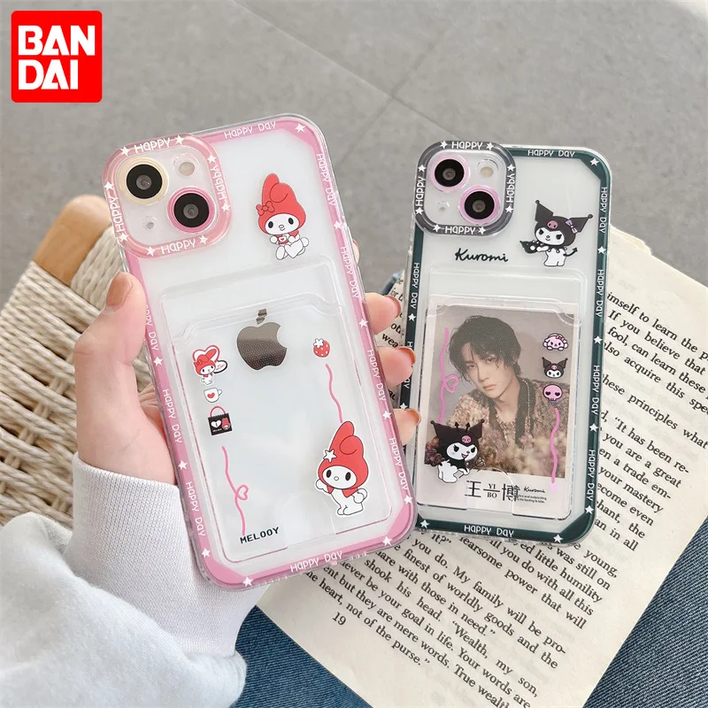 

Bandai Brand Cute Melody Kuromi Clear Silicon Phone Case For iPhone XR Xs Max 8Plus 11 12 13Mini 13 Pro Max Card Bag phone cases