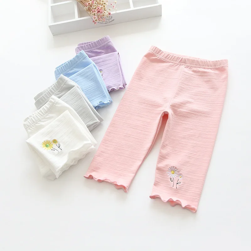 

6 ярких цветов, летние хлопковые детские короткие штаны леггинсы для девочек с цветочным От 3 до 7 лет Детские обтягивающие леггинсы для дево...