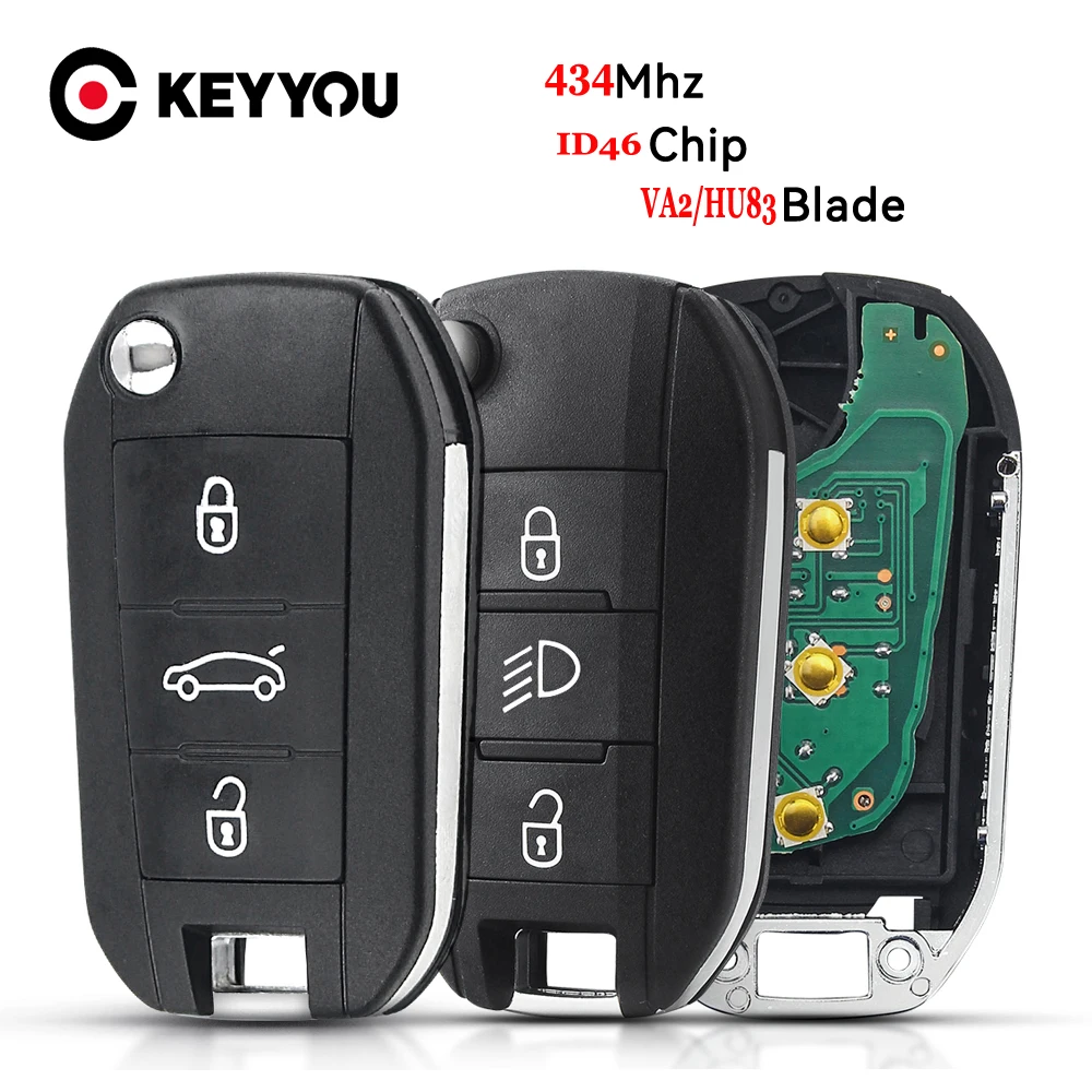 

KEYYOU Car Remote Control Key For Peugeot 208 2008 301 308 3008 408 508 Citroen C3 ID46 PCF7941 434MHz HU83/VA2 Flip Key