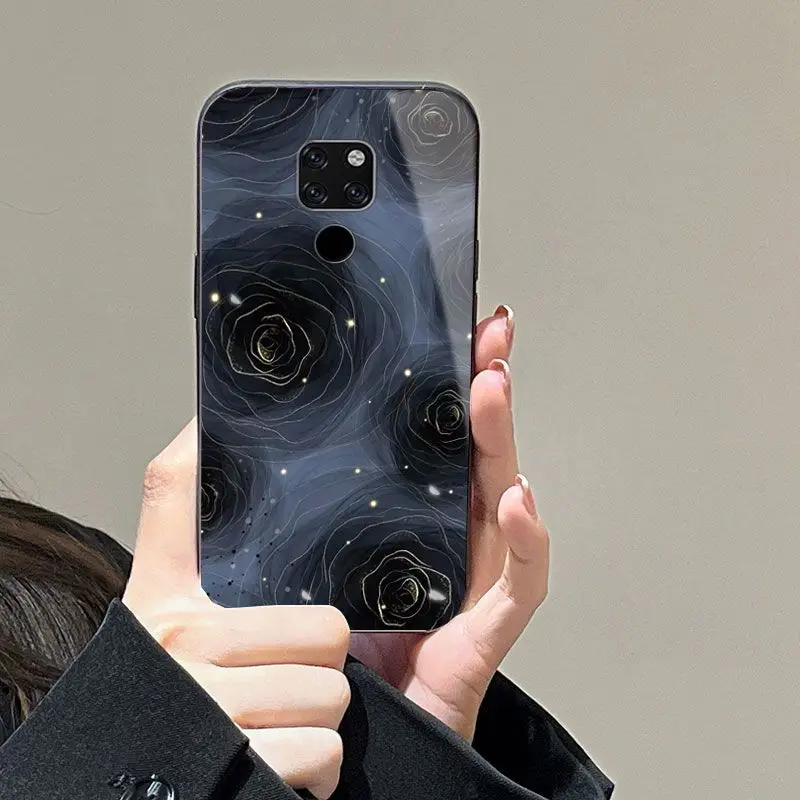 

Vintage Black Rose Suitable For Huawei Mate 20/20x/20pro Phone Case Glass Full Package Personality