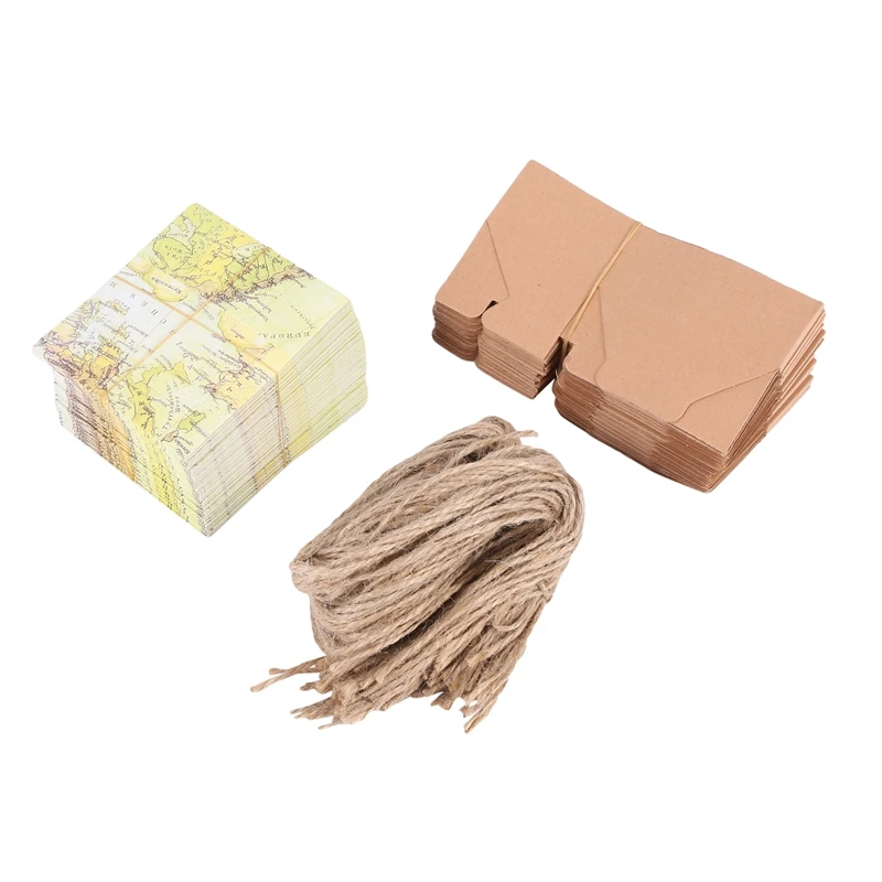 

50 Pcs Around The World Map Favor Boxes Vintage Kraft Favor Box Candy Gift Bag For Travel Theme Party Wedding Birthday Bridal Sh