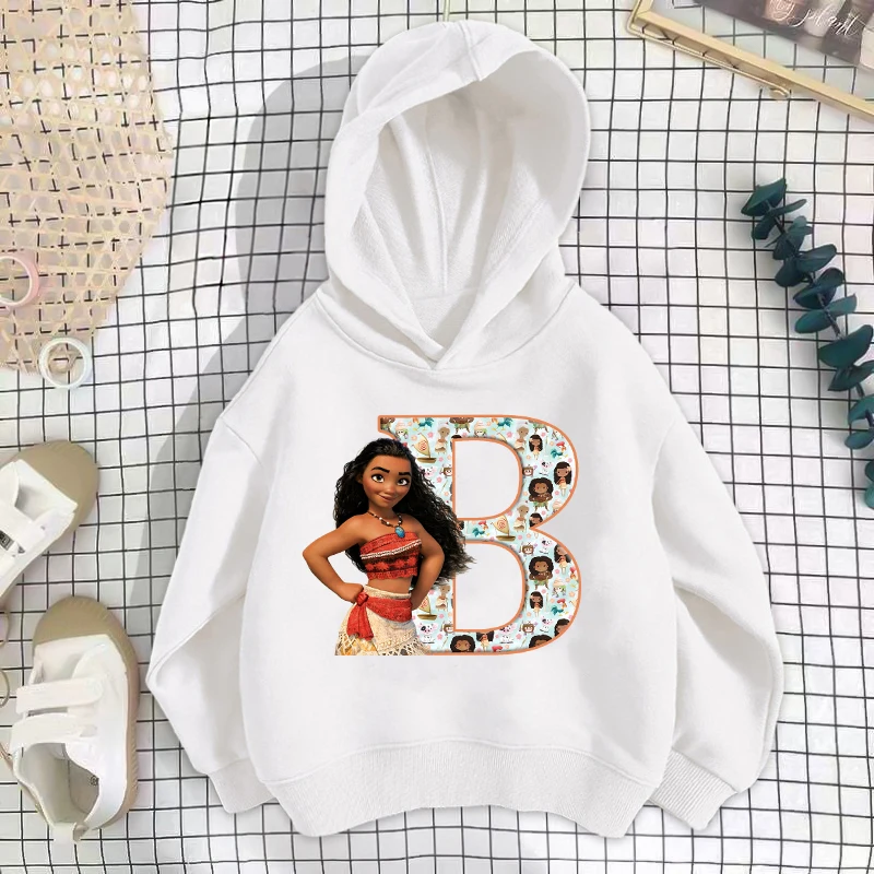 Disney Moana 2 Children Hooded Sweatshirt Cartoon A-Z Letter Pullover Girls Winter Warm Tops Casual Kids Clothing Birthday Gifts