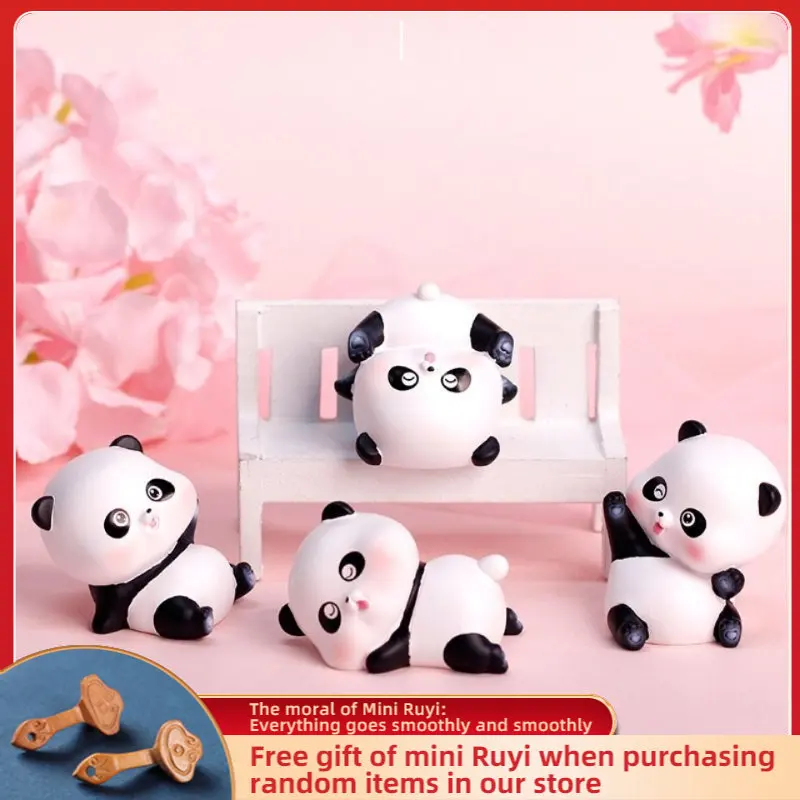 Resin Cartoon Cute Panda Car Ornaments Micro Landscape Bonsai Decoration Desktop Creative Trinket Home Accessories Figurines