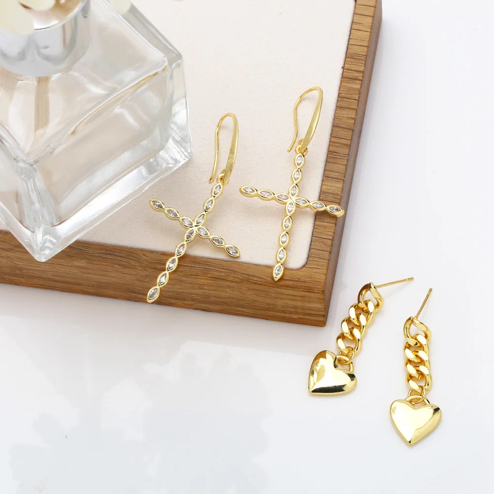 Позолоченные серьги-Крючки FLOLA с крестом для женщин кубинские звенья цепочка