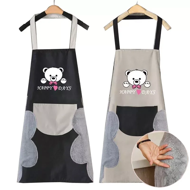 

NEW2022 Waterproof Oil Proof Cute Bear Cooking Apron Women Can Wipe Hands On Both Sides Pinafore Aprons kitchen Dress Baking Acc