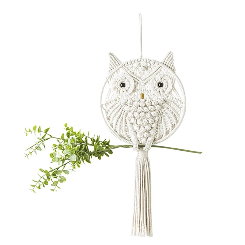 

Nordic Style Hand-Woven Owl Primary Color Cotton Rope Wall Decoration Tapestry Decoration Dream Catcher