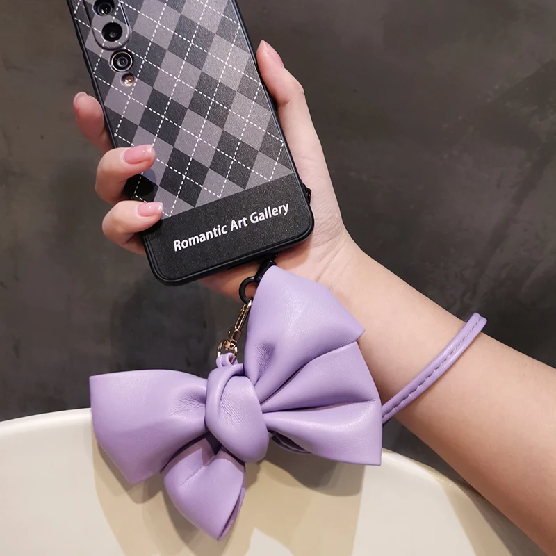 

Mobile Phone Hort Wrist Strap Leather Bow Ornament Bag Pendant Mobile Phone Shell Universal Pendant Lanyard Mobile Phone Lanyard