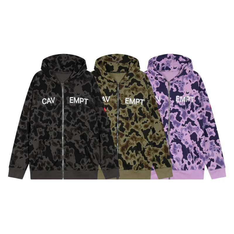 

Камуфляжное пальто для мужчин и женщин, куртка на молнии со слоганом CAV EMPT, Зеленый Черный Фиолетовый
