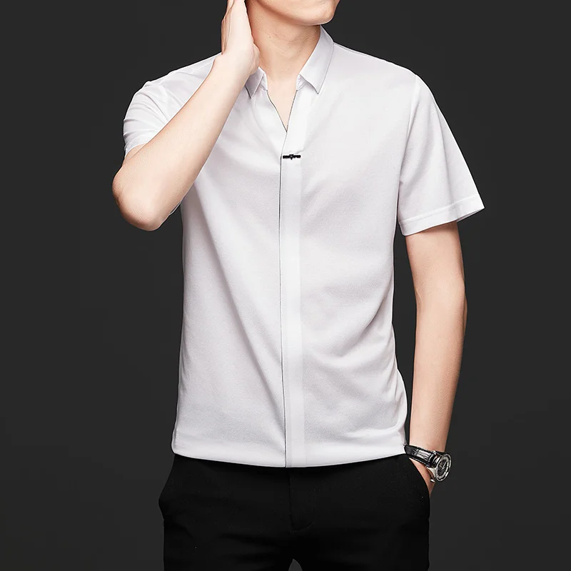 

High Quality Summer T Shirt Short Sleeve V Neck Silk Tshirts Korean Fashion Men Clothing Camisetas Hombre Verano WPY3710