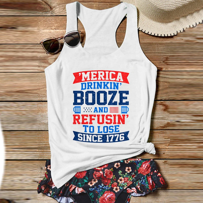 

Patriotic Funny Tops Women 2022 Drinkin Tank Tops Letter Refusin' To Loose Since 1776 4th July Shirts Gothic Top