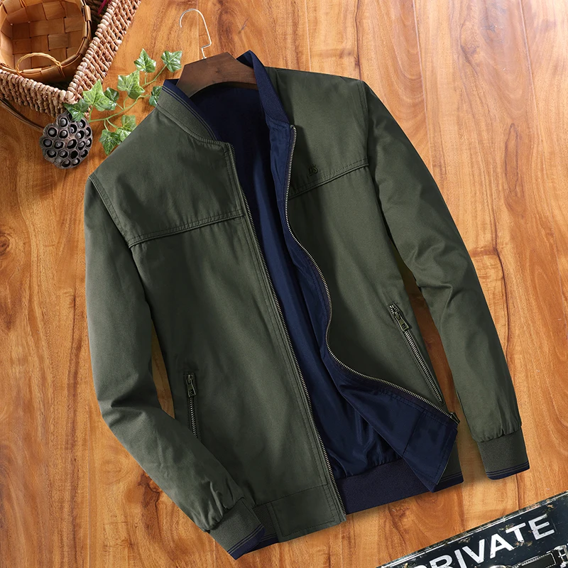 

New Cotton Outwear Stand Slim Casual Bomber Men's Autumn Double-sided Wear Men's Stand-up Collar Fashion Military Jackets