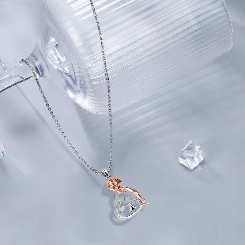 Angle Pendant Necklace for Women Heart Rose Necklaces Christmas Gifts Copper Chain Choker High Quality Jewelry Wholesale Knn-344