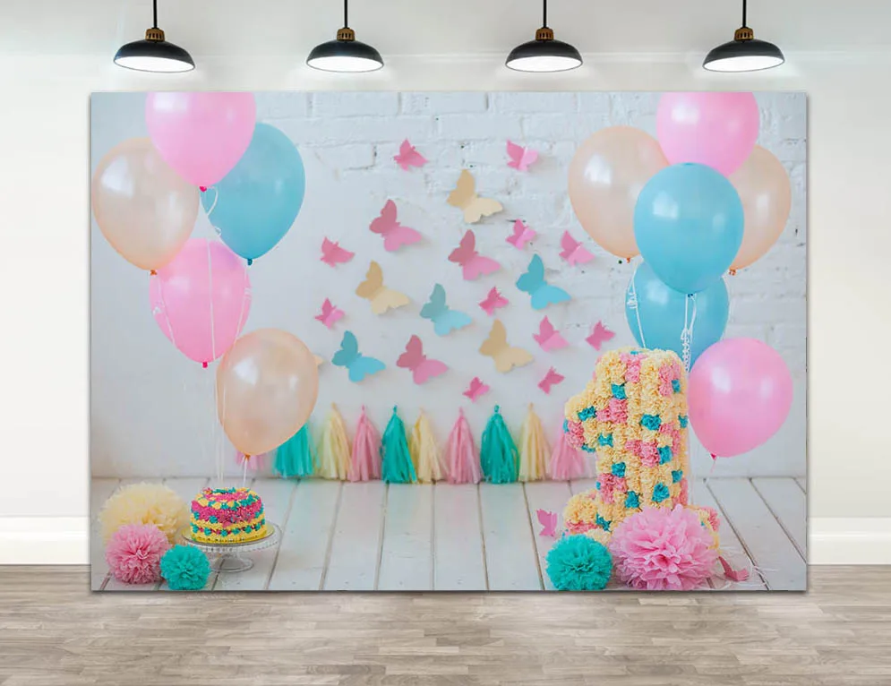 

Balloons Photography Backdrop Baby Shower Happy 1st Birthday Party Studio Prop Customized For Photo Booth Banner Background