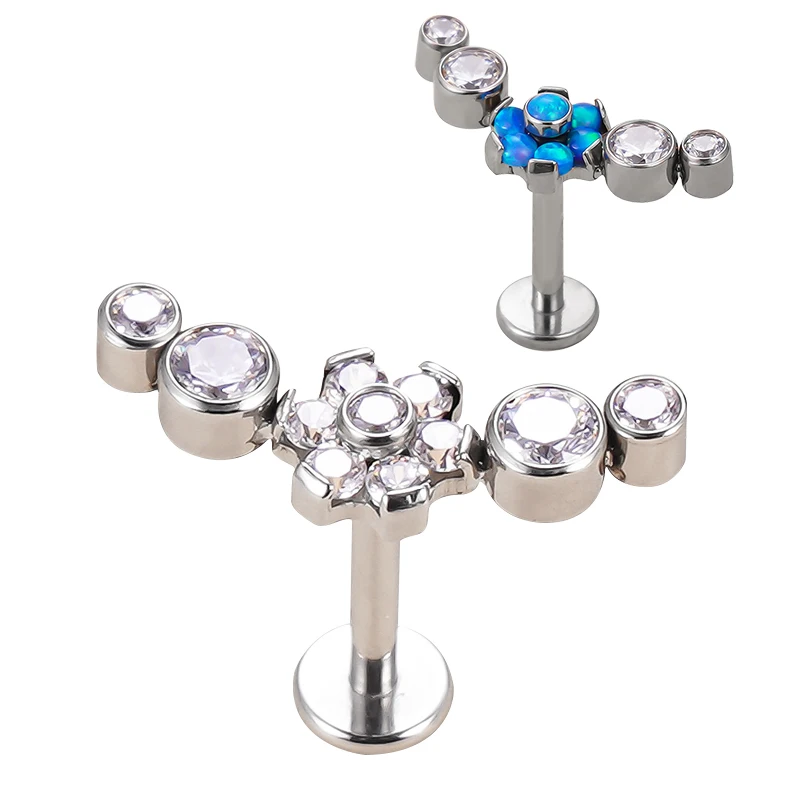 

ASTM F136 Titanium Ear Studs Cone Spike Nose Ring Stud Ear Cartilage PIERC Lip Ear Studs Thread CZ Top Paved Body Piercing