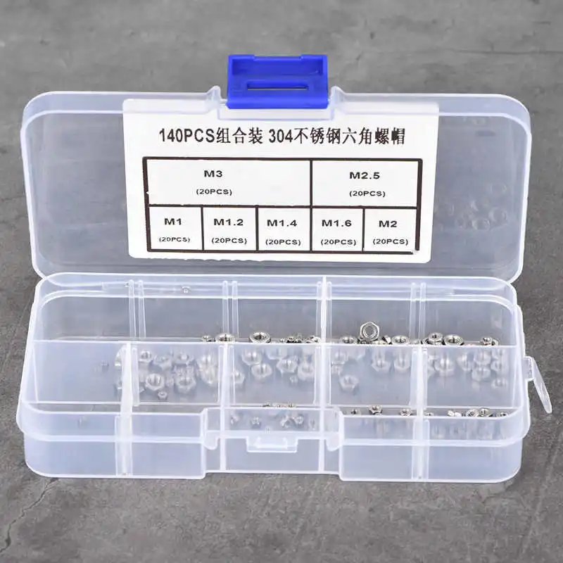 

Шестигранная гайка из нержавеющей стали с резьбой M1/M1.2/M1.4/M1.6/M2/M2.5/M3, 140 шт.