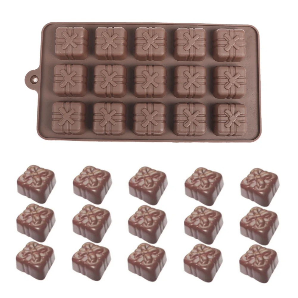 

1/2/4PCS 15 Cavity 3D Chocolates Mold Ice Cubes Silicone Mold Christmas Gift Box Soap Wax Melt Mould