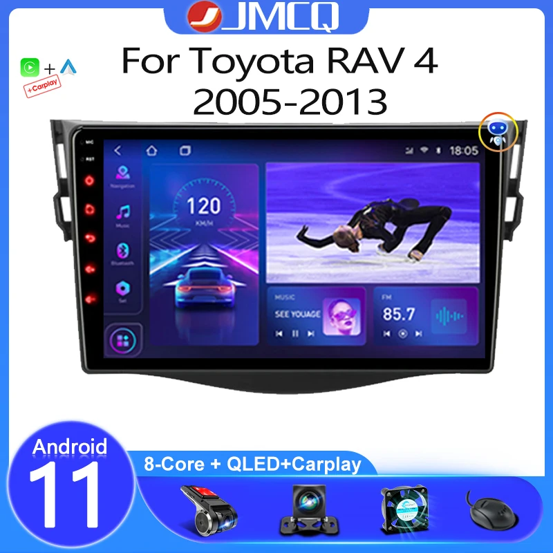 JMCQ Android 11 Car Radio For Toyota RAV4 Rav 4 2005-2013 Multimedia Video Player 2 din Navigation GPS Stereo RDS DVD Head unit
