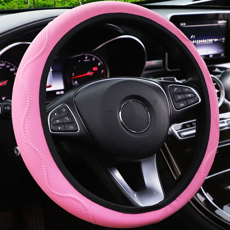 

Car PU Leather Steering Wheel Cover Embossed Corrugated Non-slip Elastic Steering Wheel Covers Car Accessories