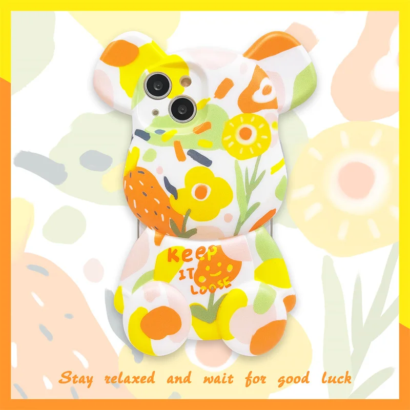 

Oil Painting Fashion Trend Cartoon Bear Phone Case Cover for IPhone 11 12 13 Pro X XR XS Max Shockproof Case for IPhone 13 Cases
