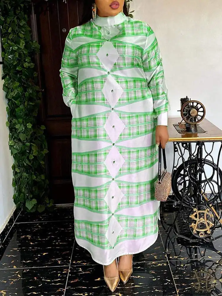 

2022, женское длинное платье VONDA с воротником-стойкой, длинным рукавом и цветочным принтом, вечернее платье, Осенний сарафан, винтажное повсед...