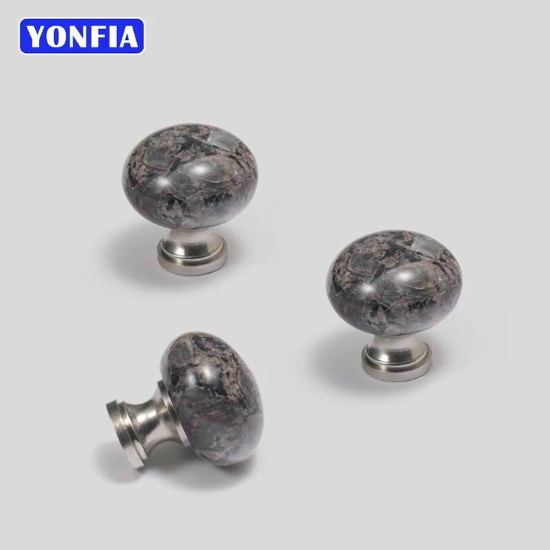 

YONFIA 8026 Round Natural Granite Stone Kitchen Cabinet Knob Handle Pull Marble Cupboard Drawer Wardrobe Knobs Pull Handles