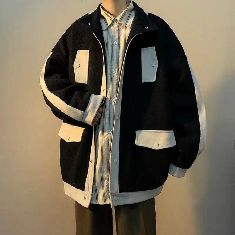 

Autumn Winter thicken Men's Outdoor Jackets Fashion casual oversized woollen coats Unisex Clothing Color matching Male Outwear