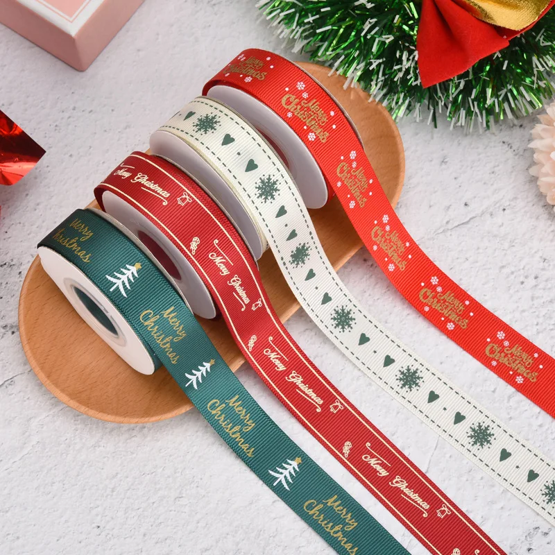 

2x900cm Christmas Ribbon Christmas Theme Decoration Merry Christmas Snowflake Pattern Polyester Ribbons For Xmas Gift Packing