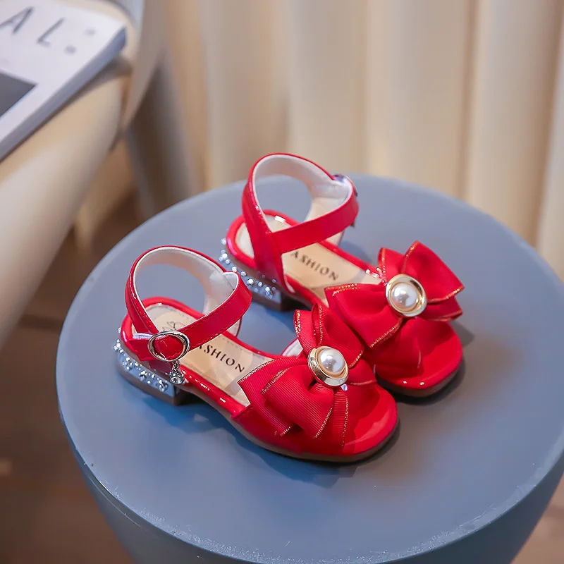 

New Cinderella Shoes for Girls Heel Kids Princess Dress Party Leather Wedges Children Butterfly Slip On Wedding Ballerina Flats