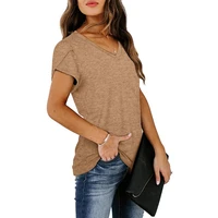 spring and summer new womens clothing solid color v neck short sleeved t shirt top womens clothingt shirts tops cotton