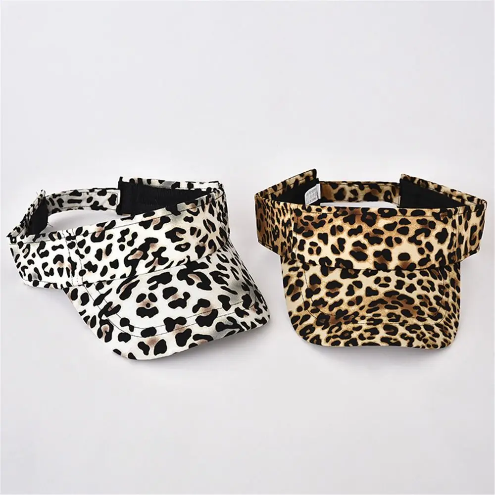 

Women Men Leopard Print Cotton Running Sports Sunscreen Hat Top Empty Sun Cap Sun Protection Visor