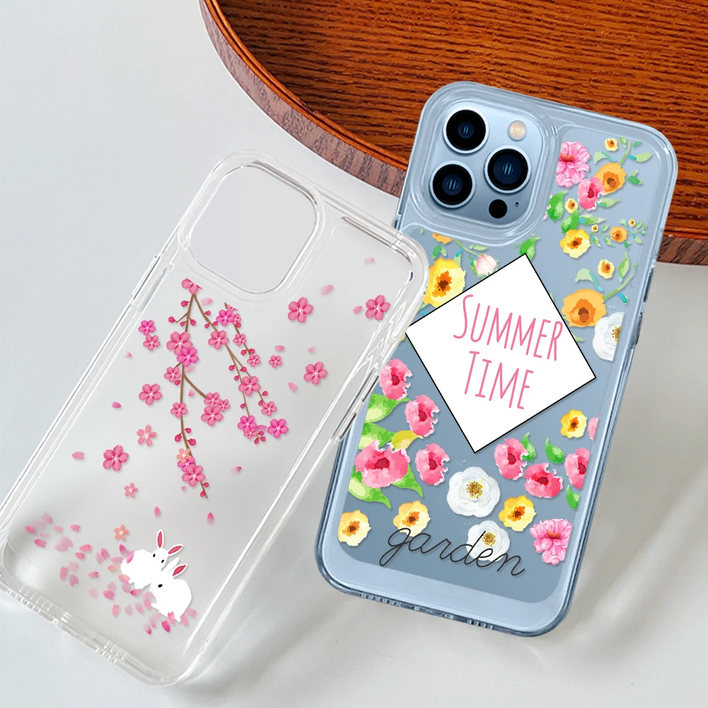 

Garden Flower Clear Phone Case for iPhone 14 13 12 11 Pro Max Mini XS XR X Protection Shell Back Cover for iPhone14ProMax Fundas