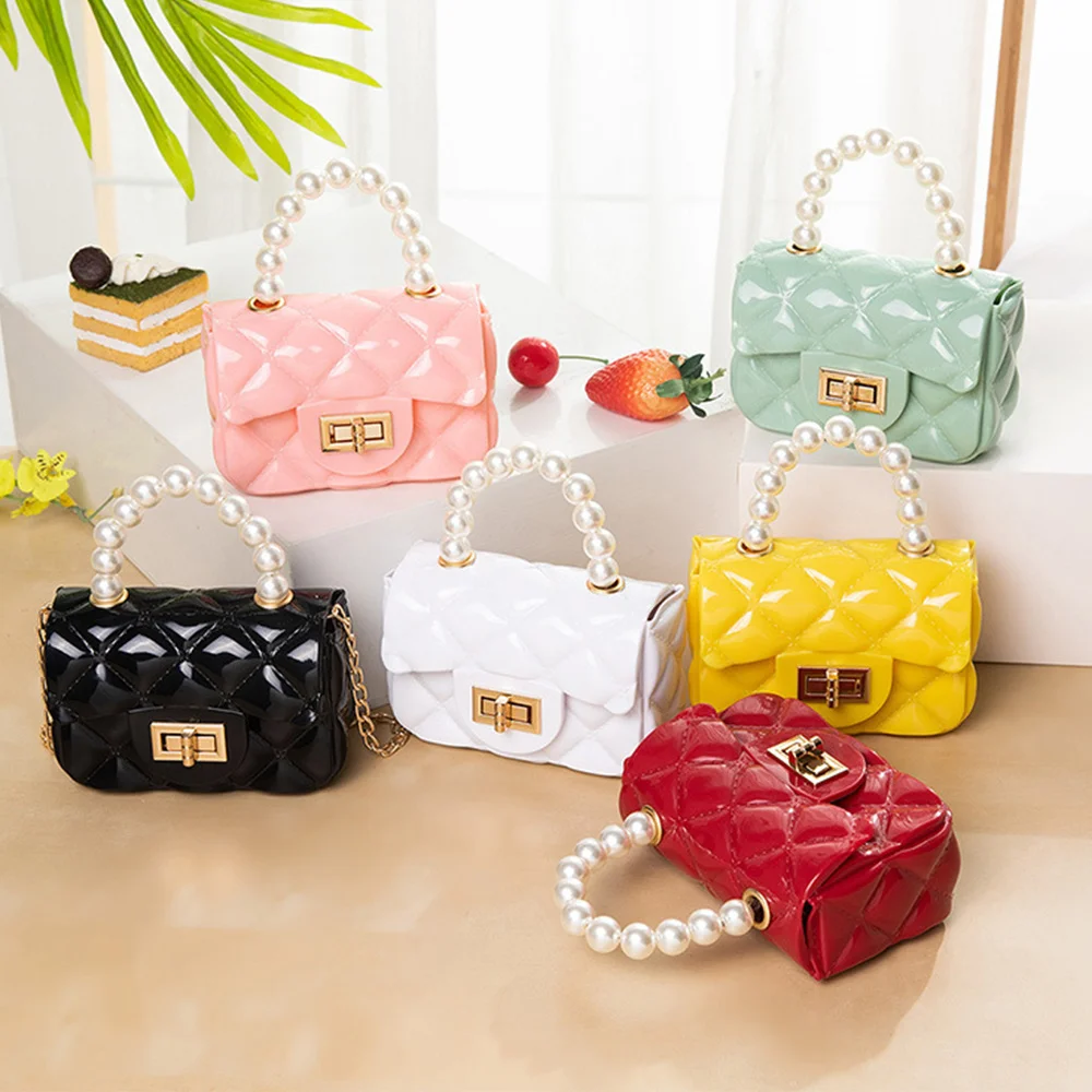 

Children's Pearl handbag, small shoulder bag with chain, small diamond jelly bag, mobile phone bag, perfume, lipstick