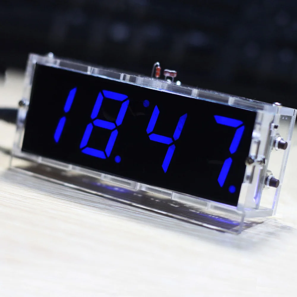 

Compact 4-digit DIY Digital LED Clock Kit Light Control Temperature Date Time Display with Transparent Case