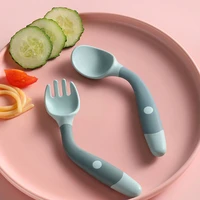 children learn to eat training tableware twist fork spoon silicone soft spoon baby bendable spoon baby spoons