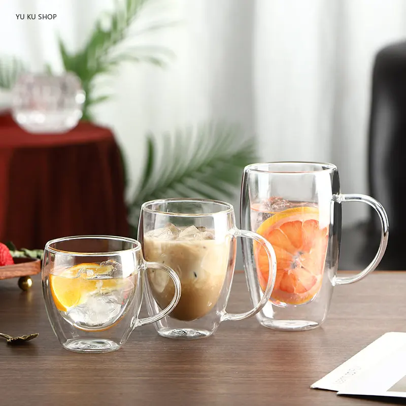 

Heat Resistant Double Wall Glass Cup Beer Coffee Cup Wine Glasses Handmade Teacup Creative Healthy Beverage Transparent Drink